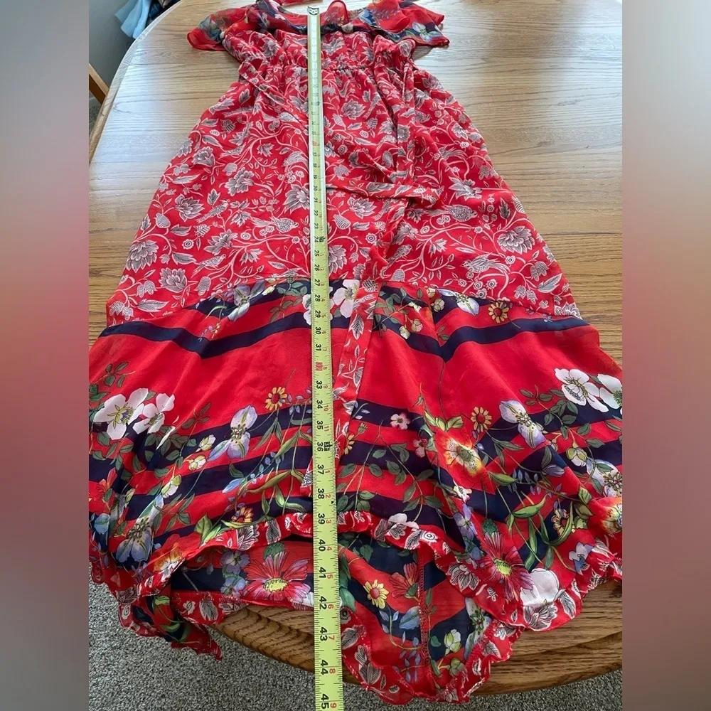 Anthropologi Boho Chic Floral Print Maxi Dress Red Black Spaghetti Strap XS - Image 11