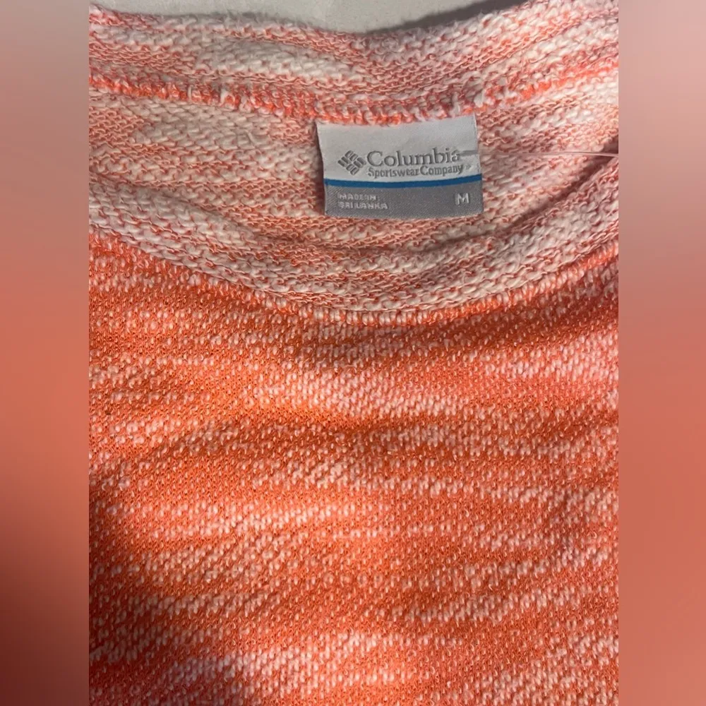 Columbia Women's Sweatshirt‎ Orange White Short Sleeve Knit Pullover medium - Image 2