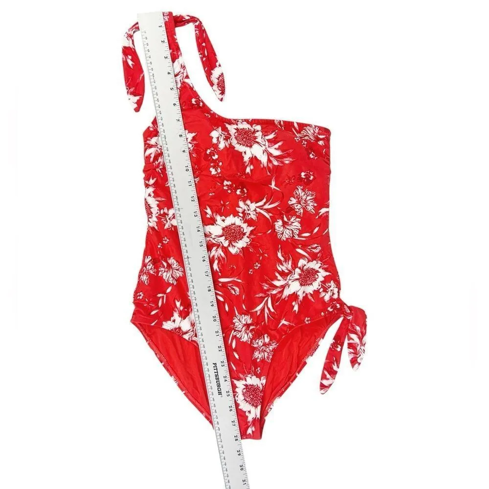 Nip Tuck Swimwear Vinyasa Red Floral One Shoulder One Piece Swimsuit Size US 8 - Image 3