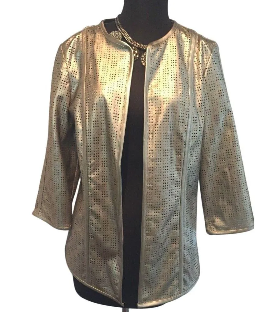 Chico's Traveler's Collection Gold Perforated Open Blazer Jacket Ladies NWT - Image 3
