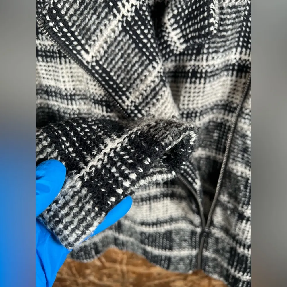 Black White Plaid Moto Knit Sweater Jacket Harper Womens Size Large - Image 8