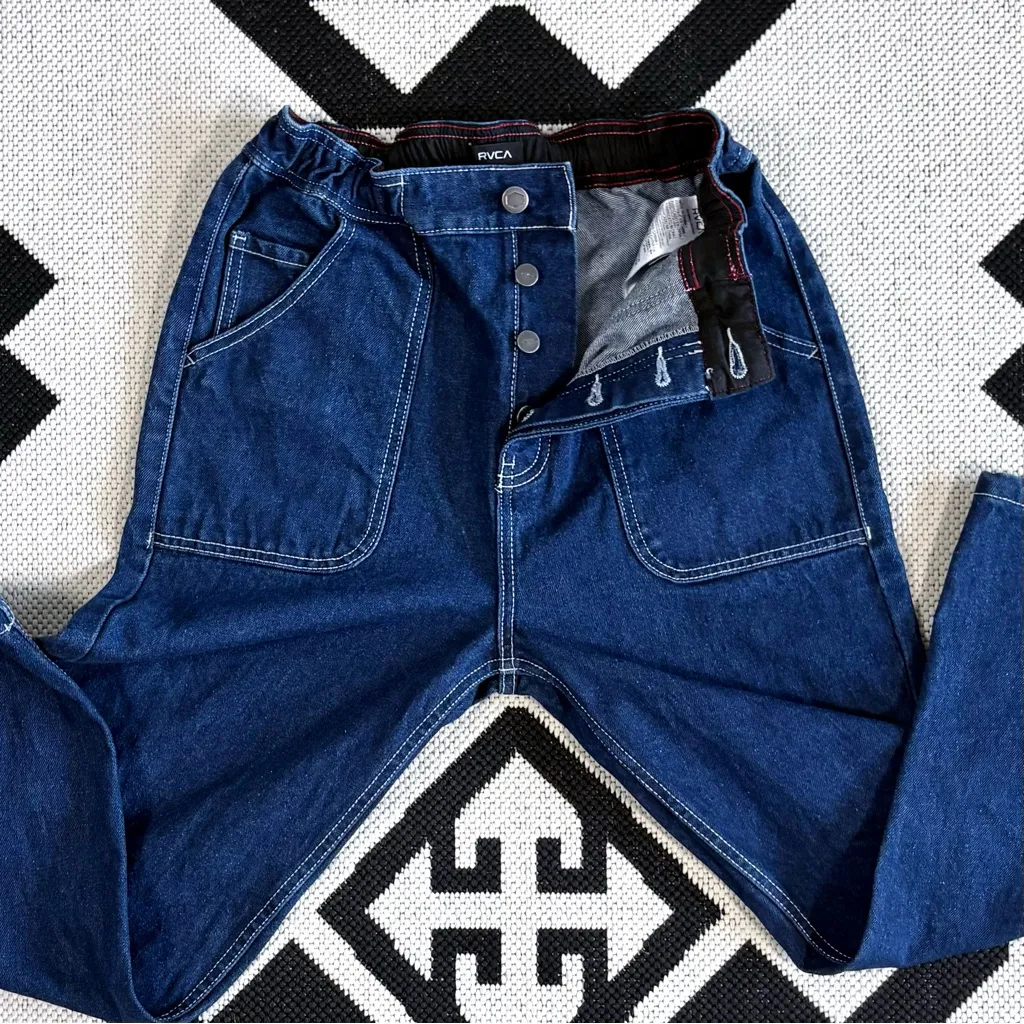 RVCA Scrunchie High Rise Dark Denim Jeans Small - Image 11