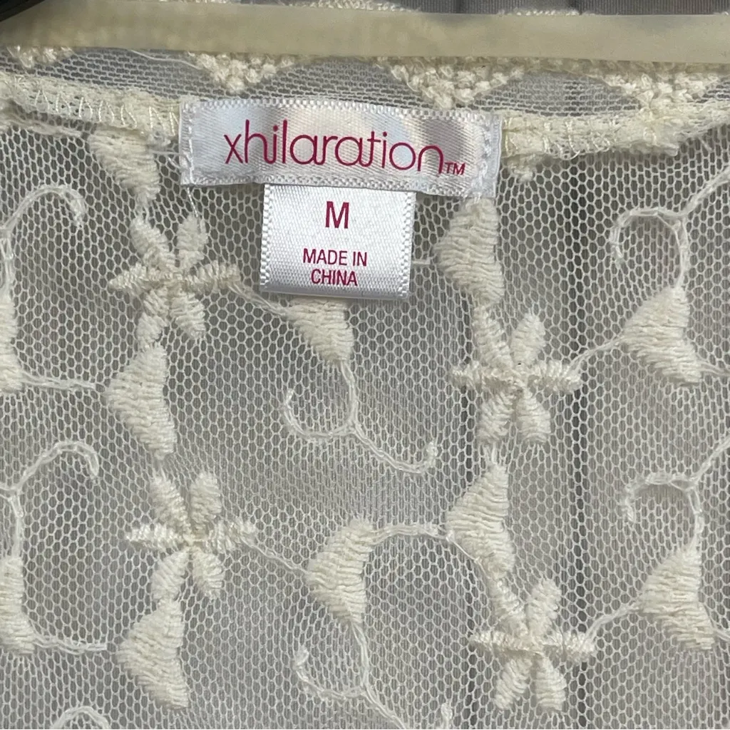 Xhilaration Ivory Cream Floral Lace Cardigan Duster Boho Sheer Embroidered M Y2K - Image 4