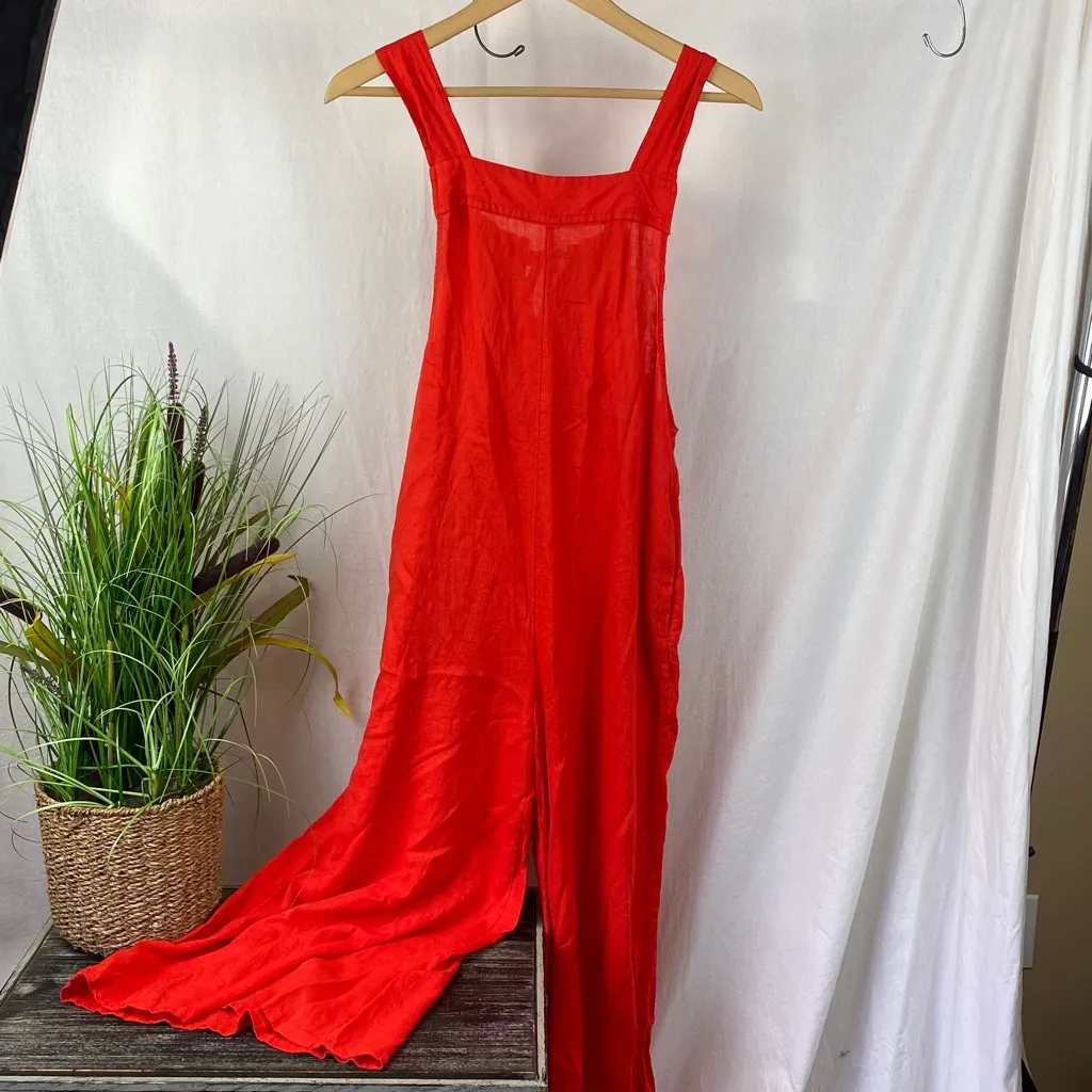 Haute Hippie Orange Linen Blend Sleeveless Capri Cropped Jumpsuit NEW S - Image 2