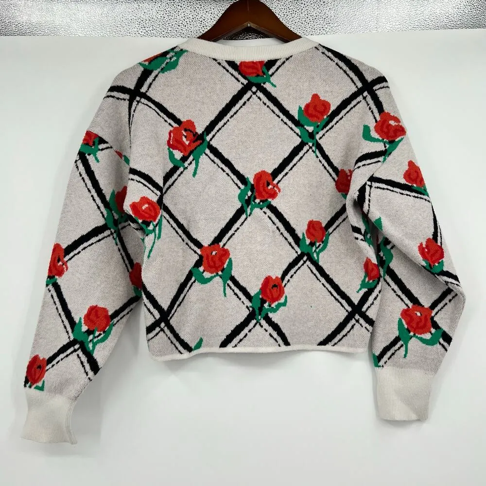 Anthropologie Maeve The Cameron Cropped Crewneck Sweater Size small Tan Floral - Image 3