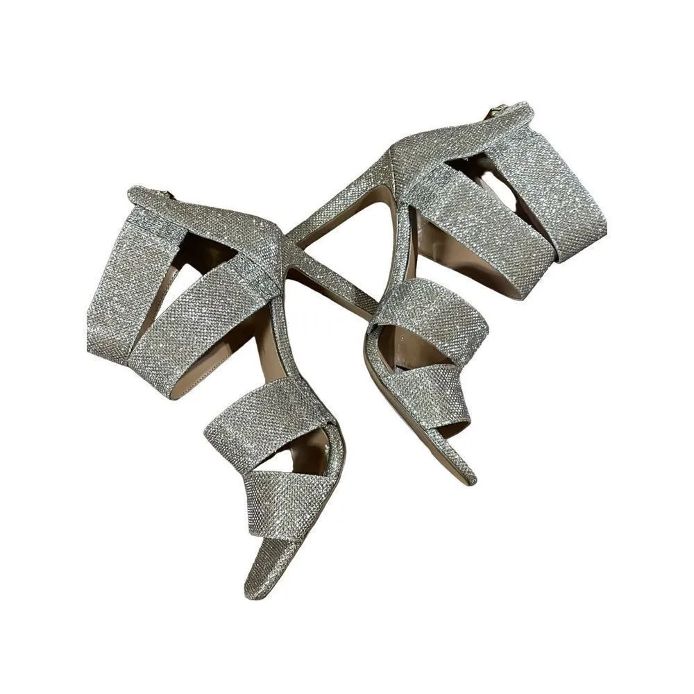 Jessica Simpson women's Shimmery Gold Cerina Open Square Toe High Heel sz10 - Image 2