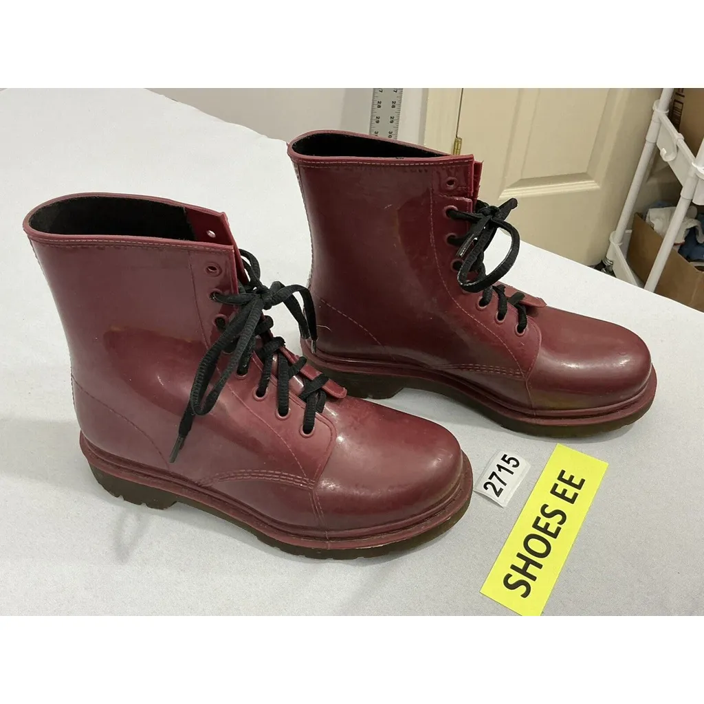 Womans Drip Drop 38 (7.5) Red Rubber Lace Up Ankle Rain Boots - Image 2