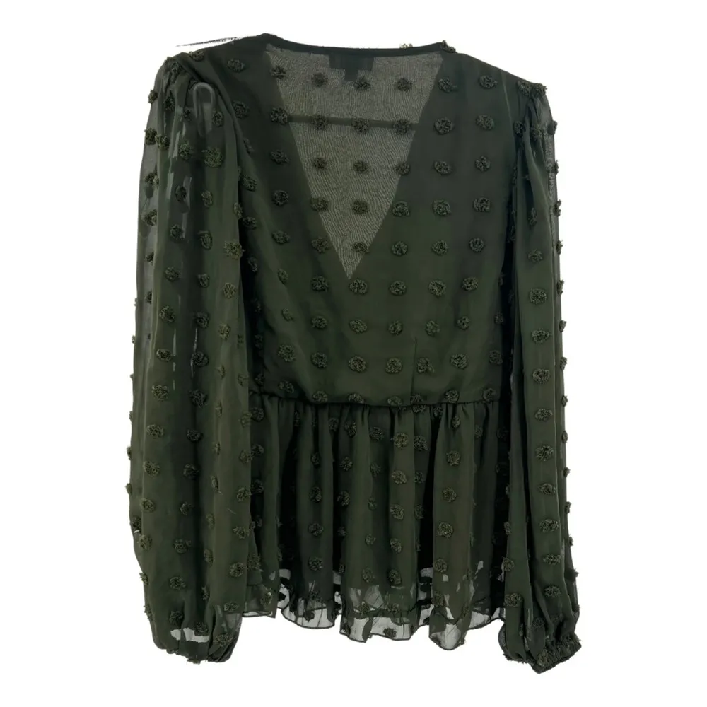 Umgee M Swiss dot sheer balloon sleeve olive green flowy layered top holidays - Image 5