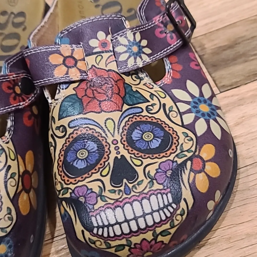 Goby Women's Colorful Skull Mules Blue Size 7 - Image 3