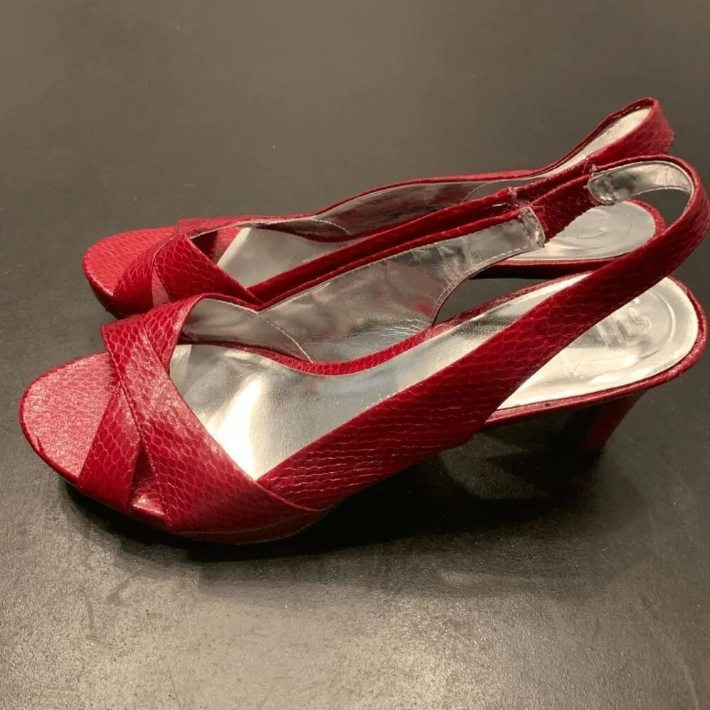 Etienne Aigner Women's Crisscross Strap Texture Red Sling Back Wedge Sandals 6.5 - Image 8