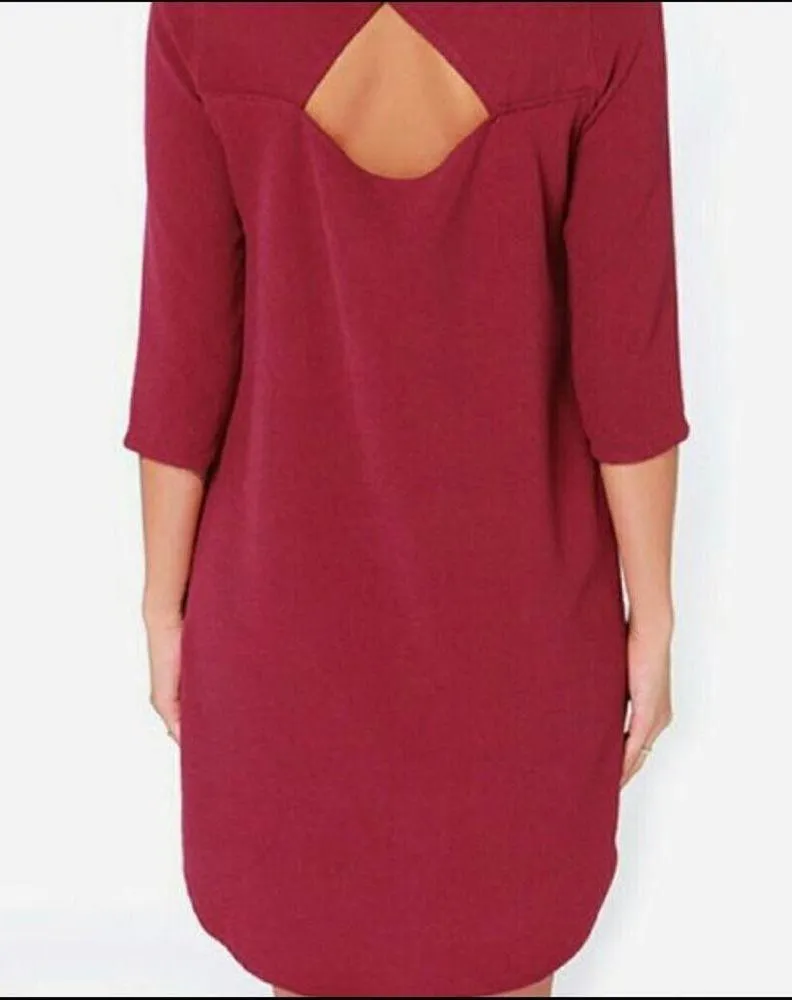JACK BY BB DAKOTA Maroon Cutout Back Dress Shift Mini Cocktail Size Medium - Image 2