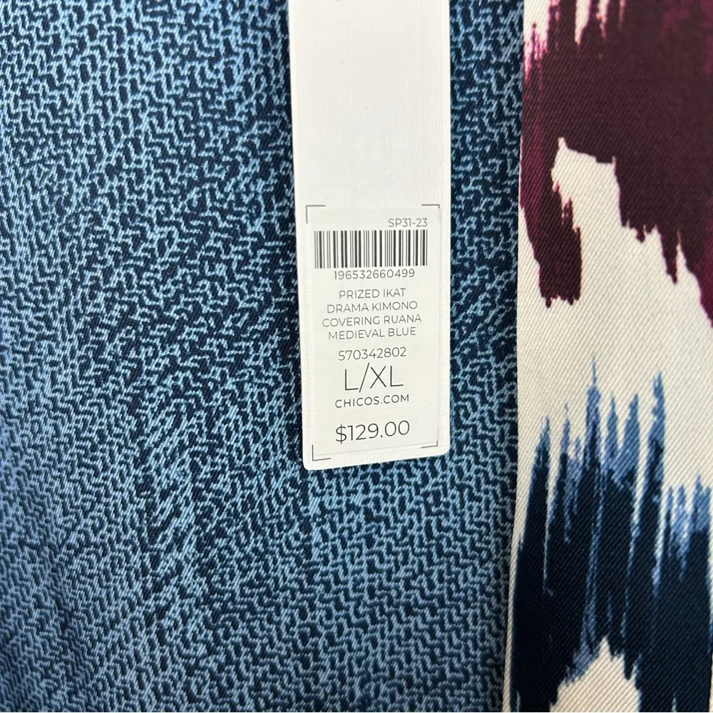 NWT Chico's Prized Ikat Drama Kimono Covering Ruana Kimono Midevil Blue L/XL - Image 11