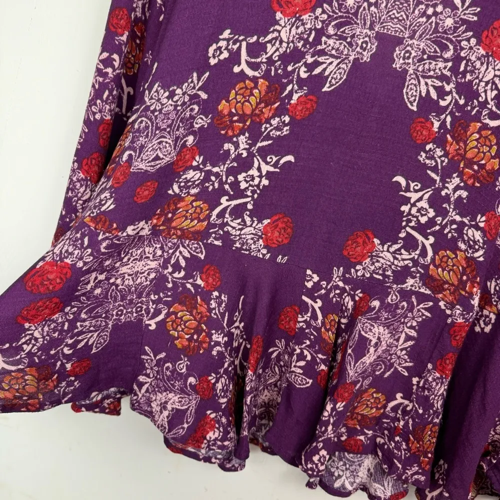 Free People Boho Mini Dress Sz XS Open Back Tunic Long Sleeves - Image 9