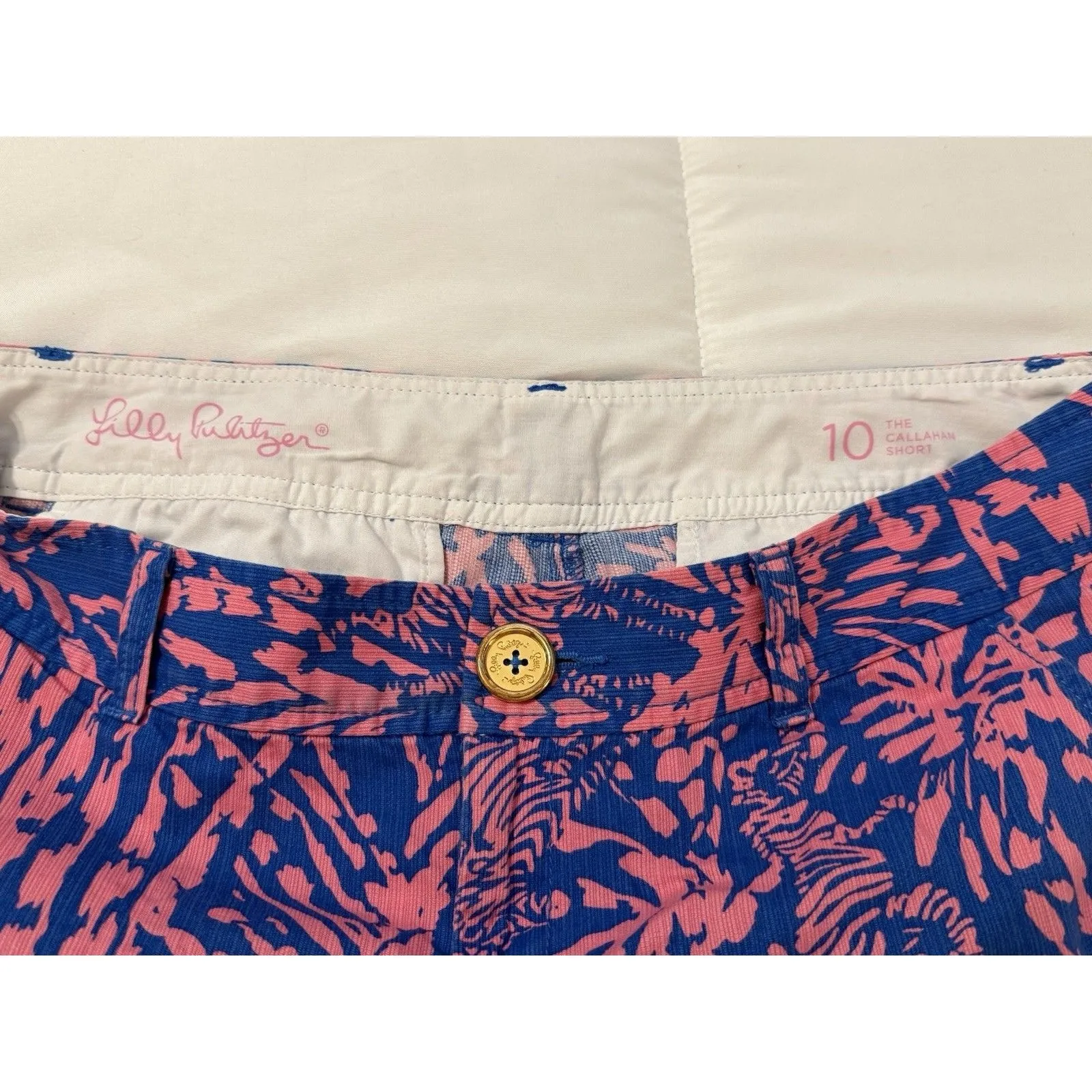 Lilly Pulitzer Callahan Shorts Size 10 Pink Blue Rolling In Grass Zebra Print - Image 4