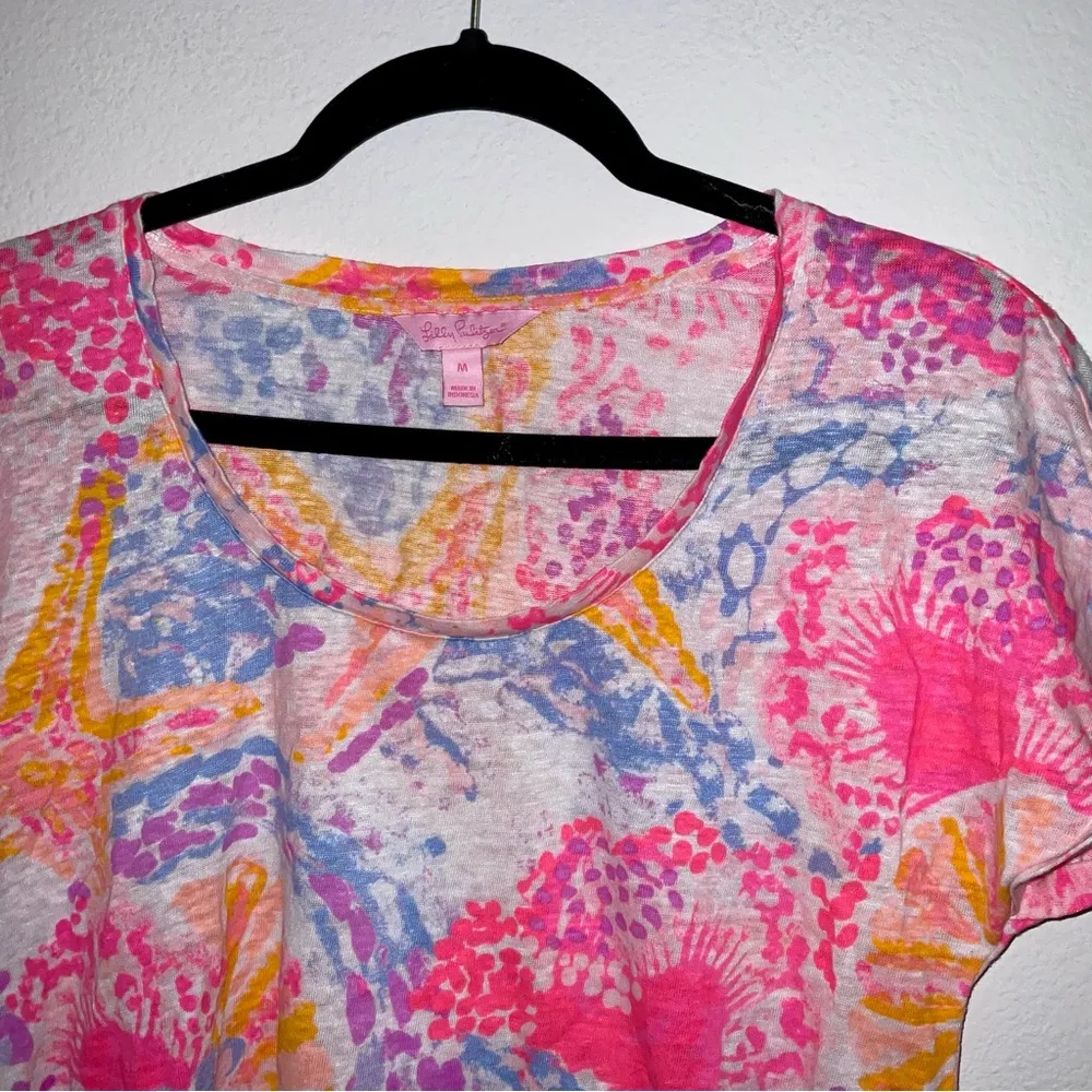 Lilly Inara Paradise Pink Bohemian Beach Linen Short Sleeve Top size medium - Image 4