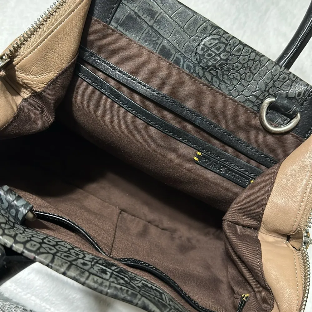 Pour La Victoire Black Beige Maison Croc Embossed Leather Medium Tote Handbag - Image 11