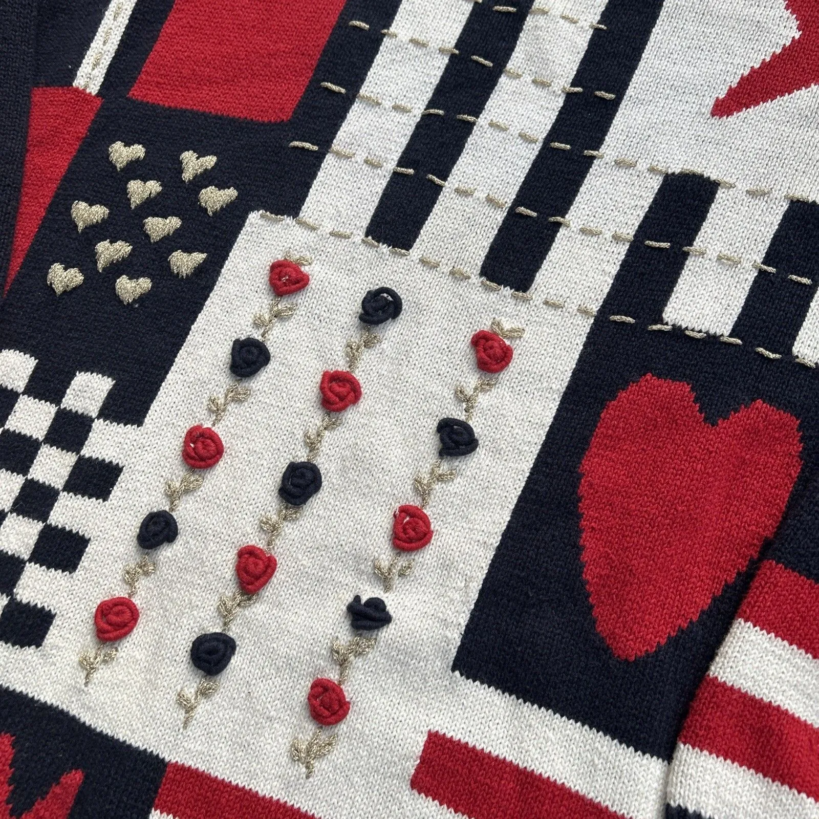 Vintage Y2K 90s Cottagecore Patchwork Sweater 4th Of July Knit Sz 1X - Image 3