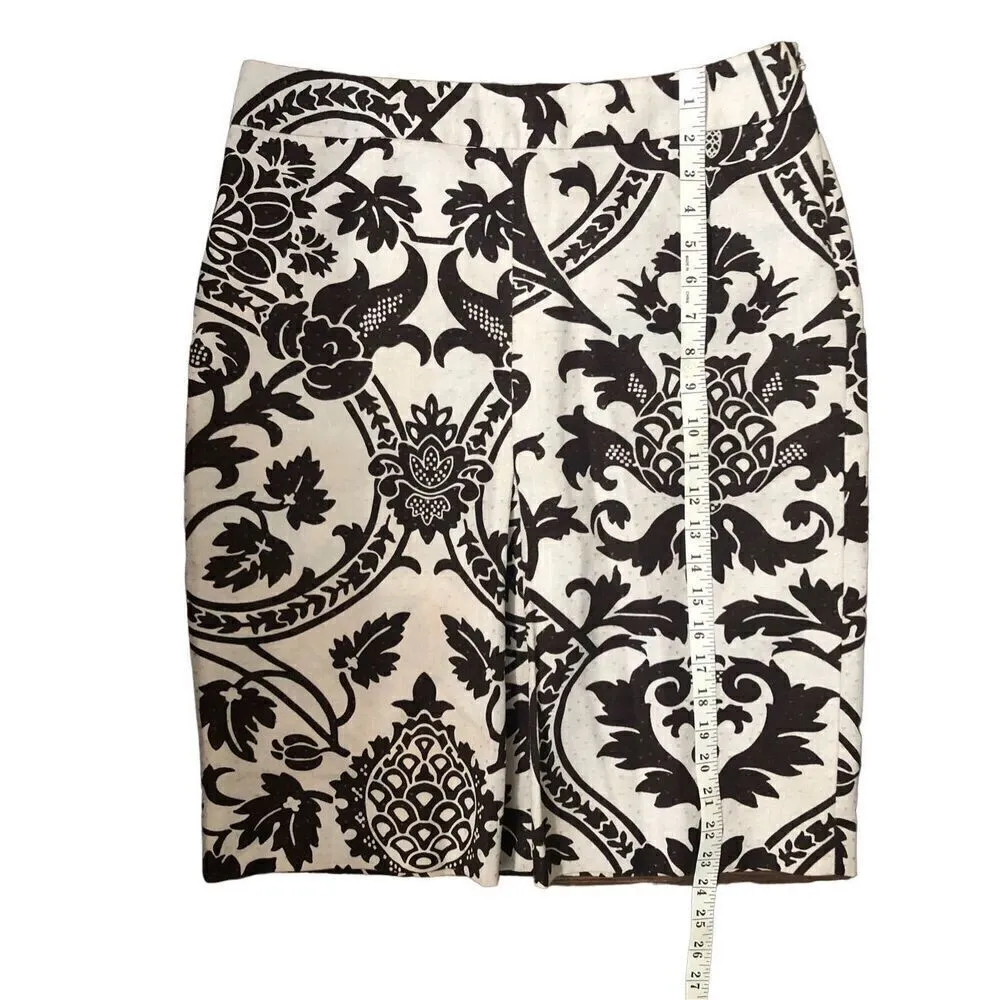 Loft Ann Taylor BROWN CREAM FLORAL LINEN-BLEND STRAIGHT SKIRT SIZE 8 - Image 9