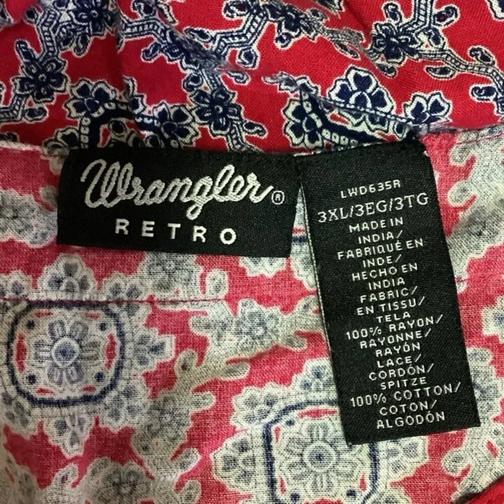 Wrangler Retro Red V Neck Short Sleeve Elastic Waist Blouson Mini Dress Size 3XL - Image 3