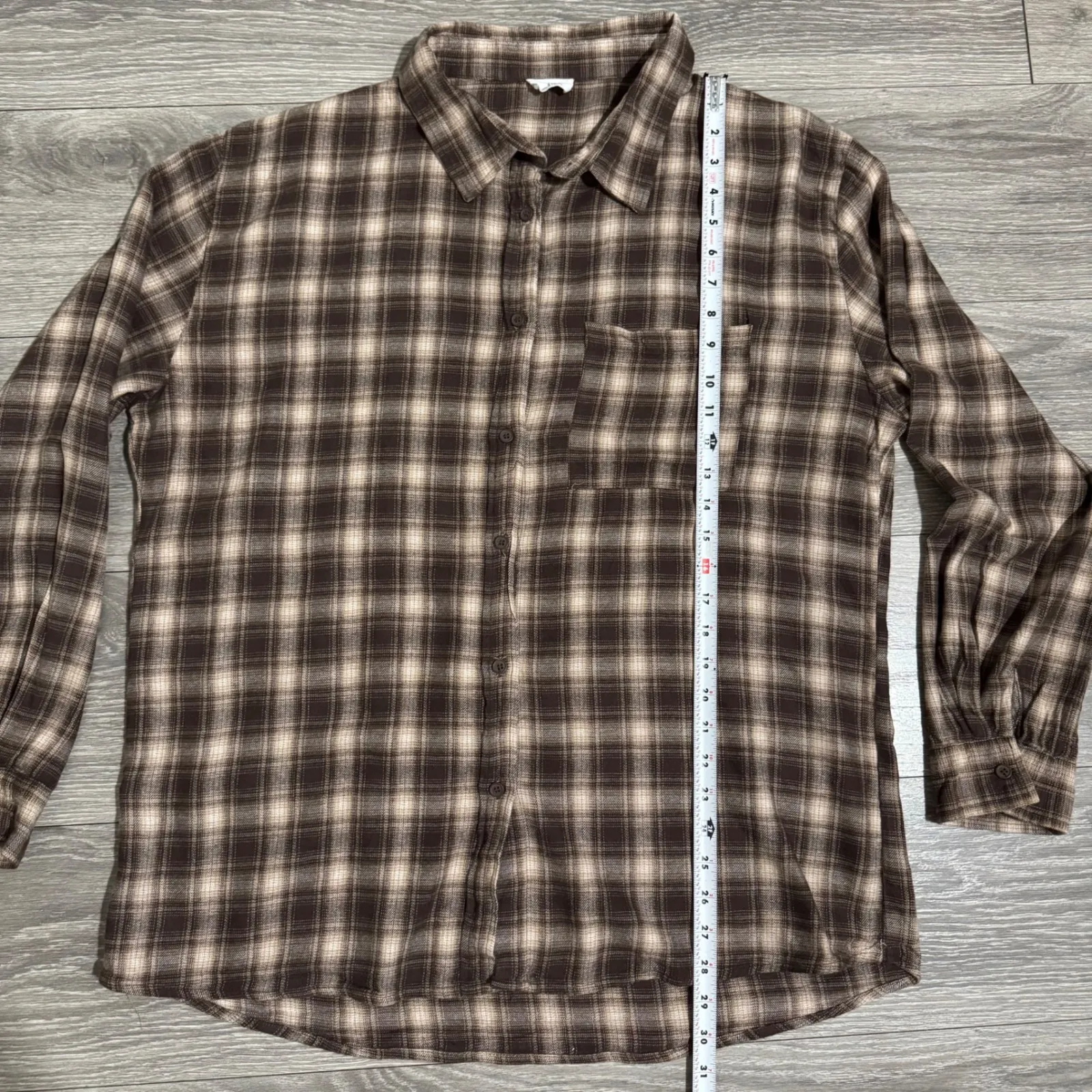 Cotton On Women Plaid Flannel Button Down Cowboy Rodeo Shirt Brown Cream Size S - Image 8