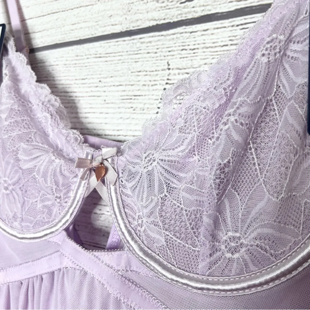 NWT Rachel Roy Lavender Lace Soft Cup Babydoll Chemise Lingerie Set Size XL Purple - Image 5