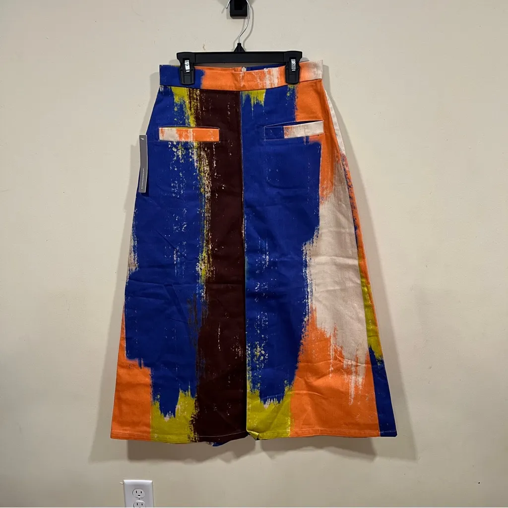 NWT Mehtap Elaidi Brushstroke Printed Denim Midi Skirt size small Anthropologie - Image 13
