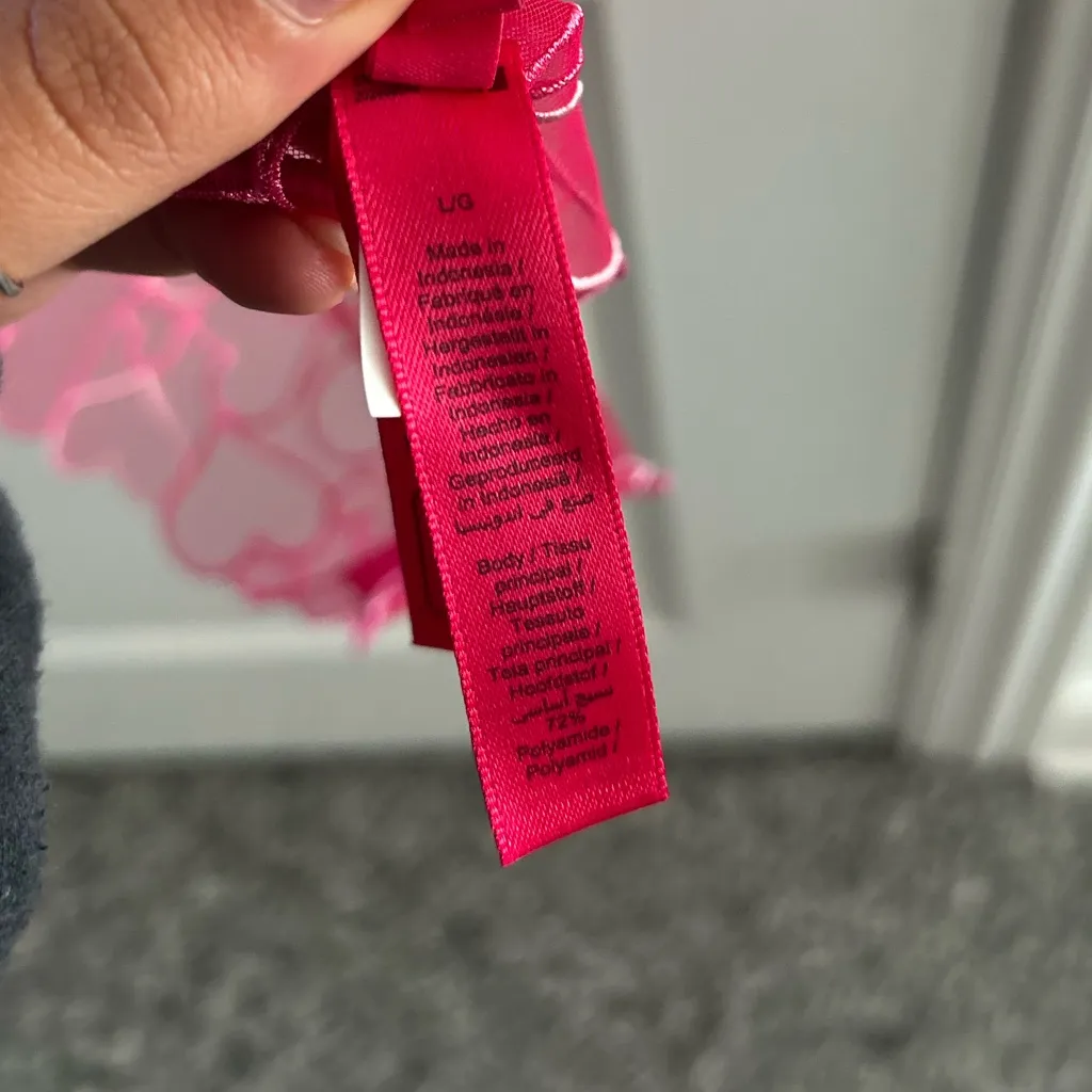 SKIMS Pink Embroidered Heart Tulle String Body Teddy Lingerie - Image 5