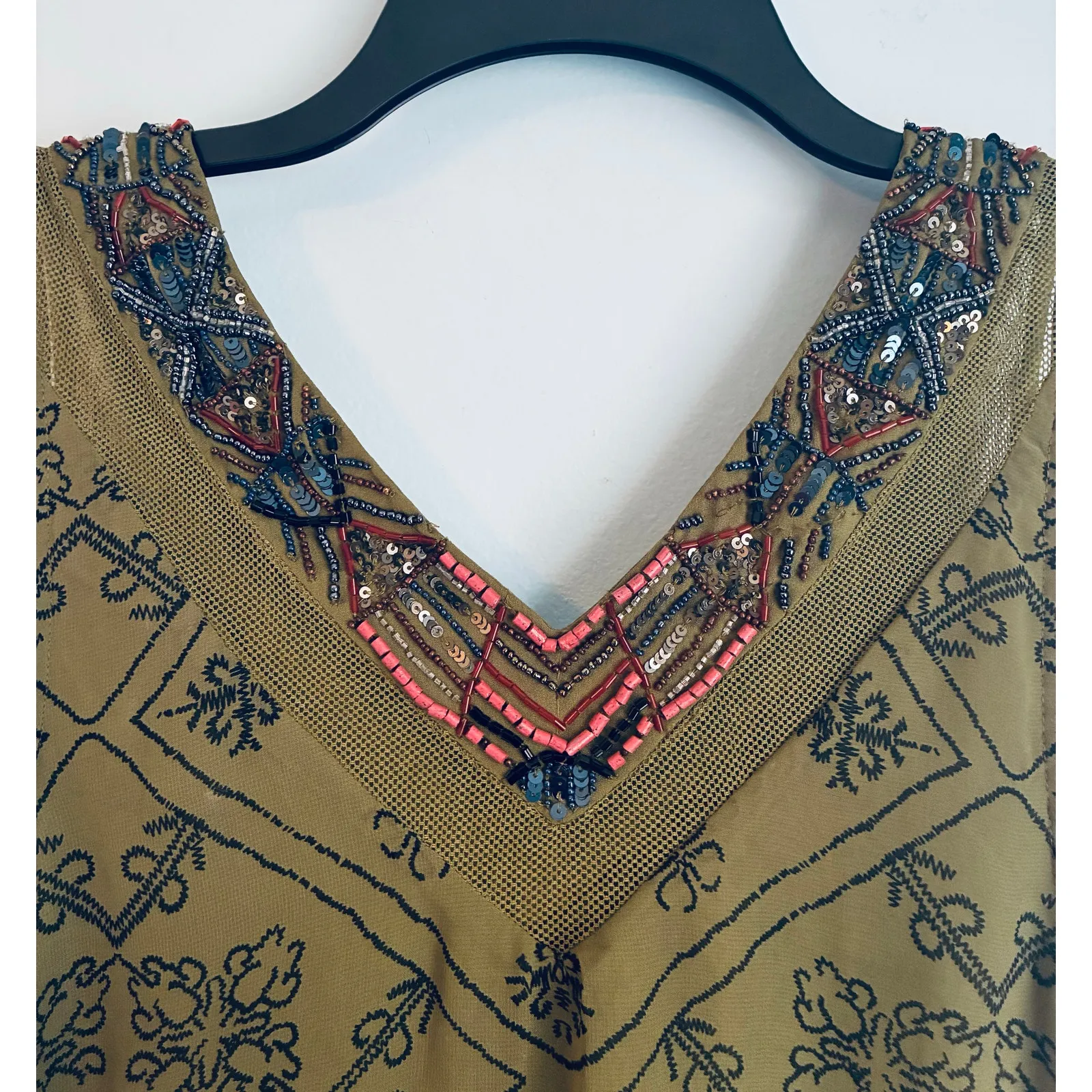 Free People Ancient Mystery Boho Festival Beaded Dress Green XS - Image 8