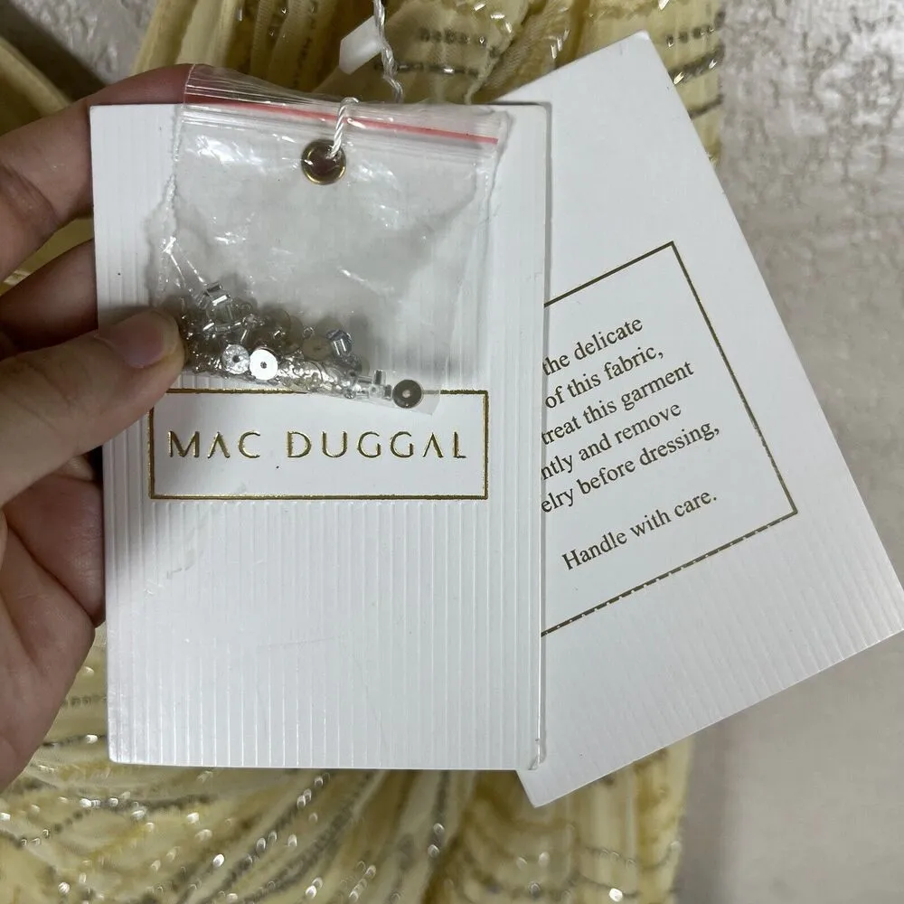 Mac Duggal Butter Yellow Gown Beaded Faux Wrap Size 14 Pastel Wedding Prom Gala - Image 11