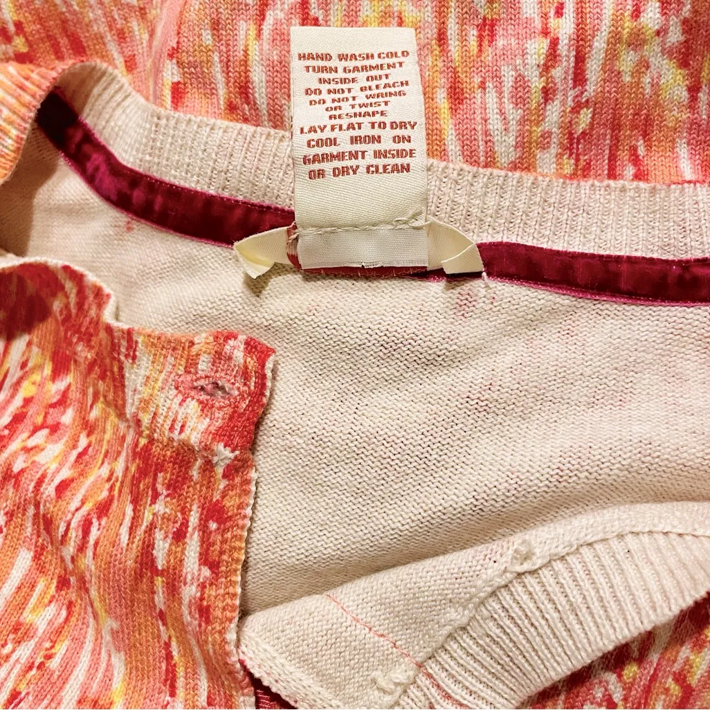 Sundance 100% Cotton Abstract Cardigan Sweater w/ Grosgrain Ribbon Placket Pink - Image 6