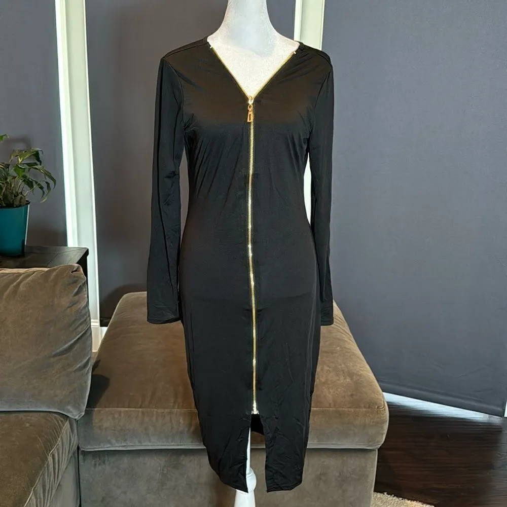 Women’s BodyCon Black Zipper Long Sleeve Party Club Dress Size L NEW Size L - Image 10