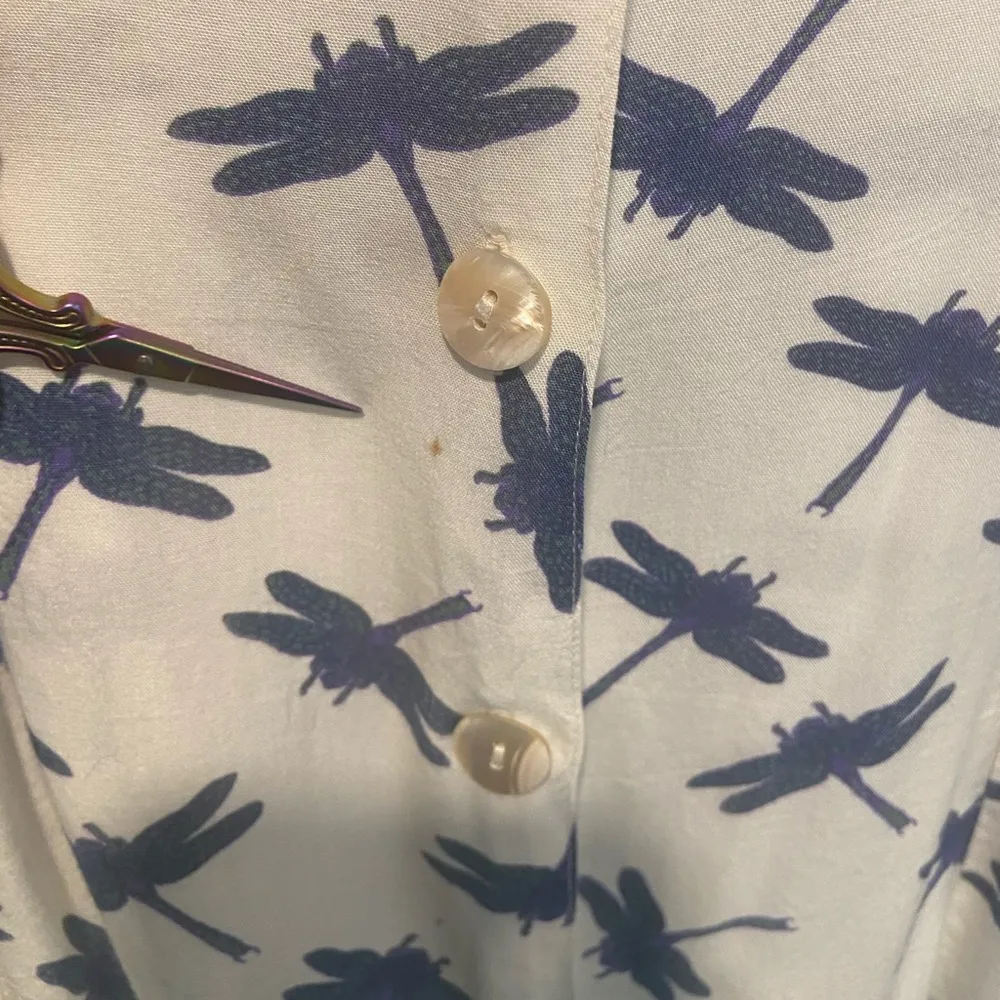 Big Island Size M Sleeveless Shell Button Dragonfly Print Collared Mini Dress White Size M - Image 5