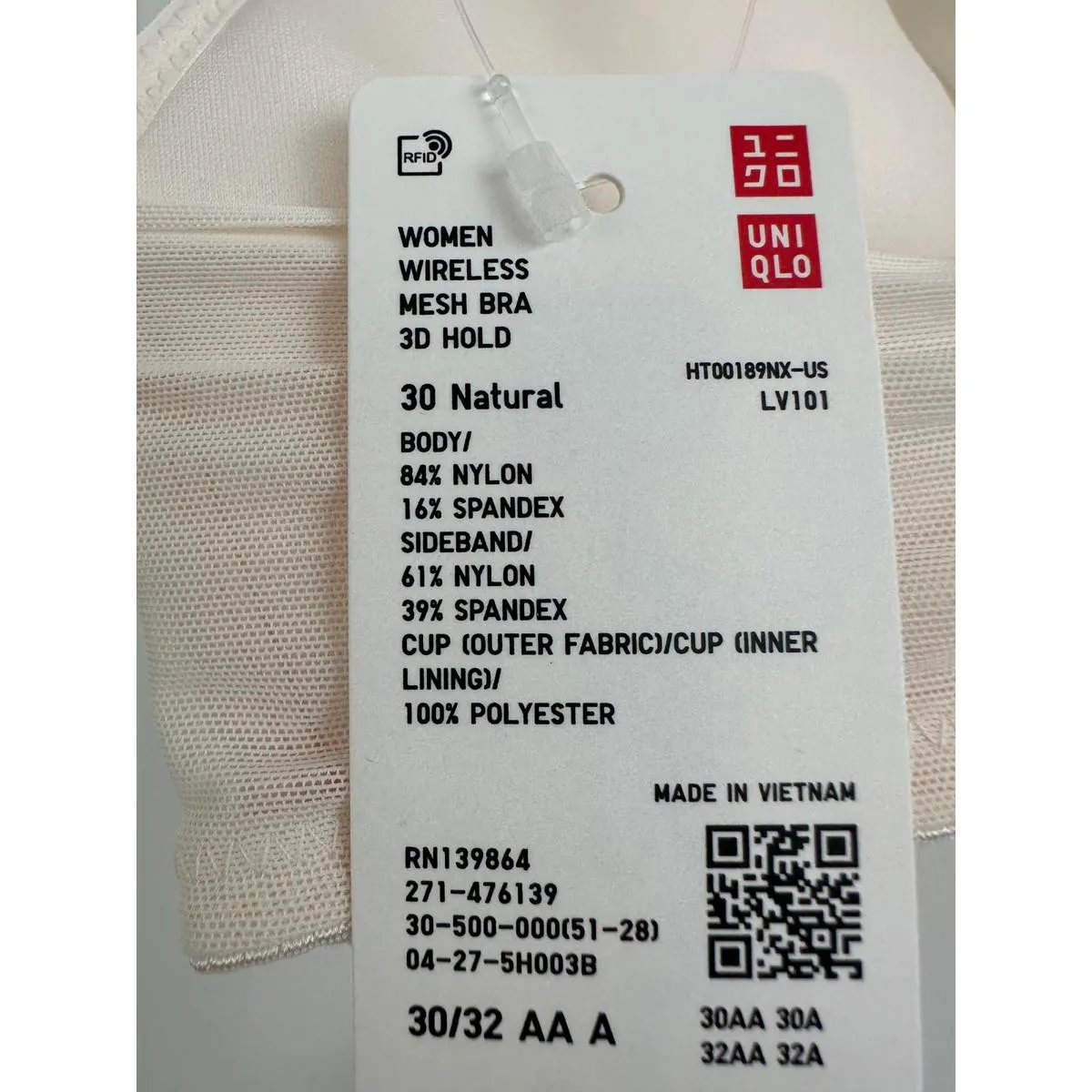 Uniqlo Wireless Mesh Bra | 3D Hold Natural NWT Size 30/32 AA A - Image 4