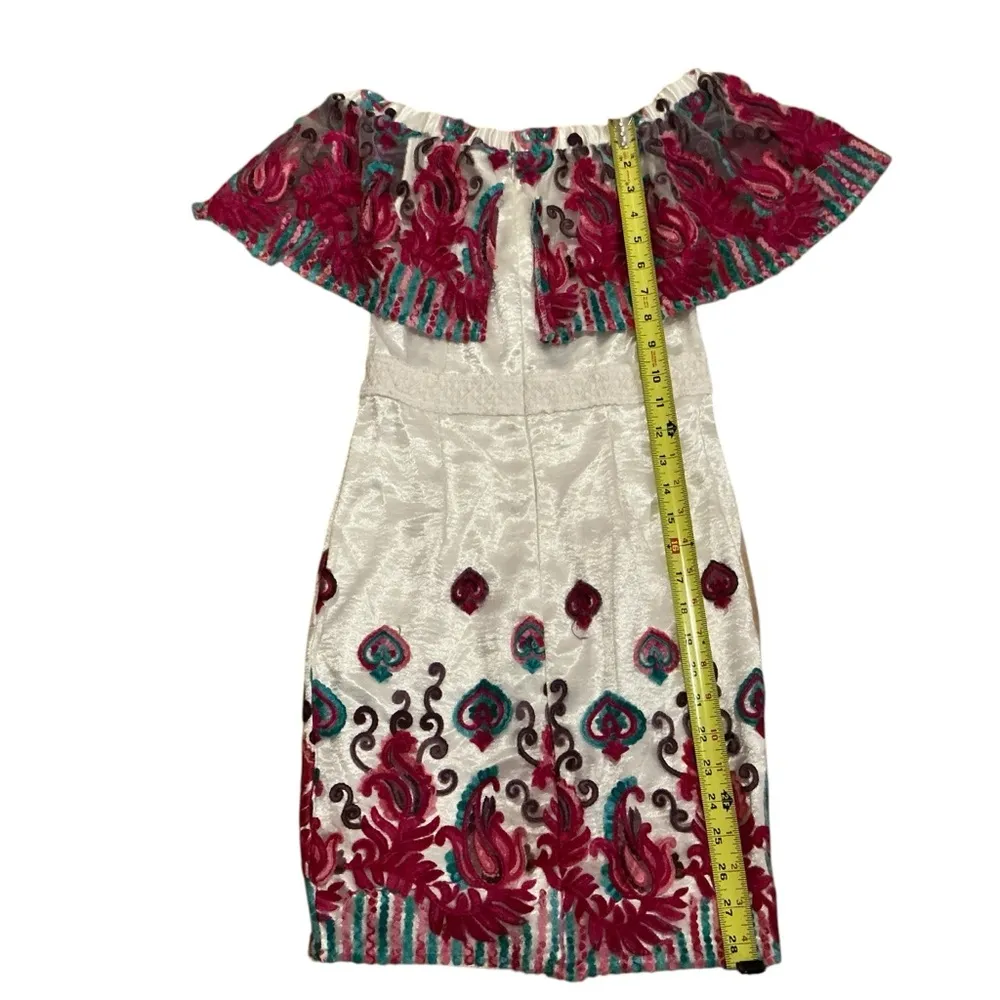 Latiste by Amy off the shoulder mini dress satin white with embroidery sz S - Image 2