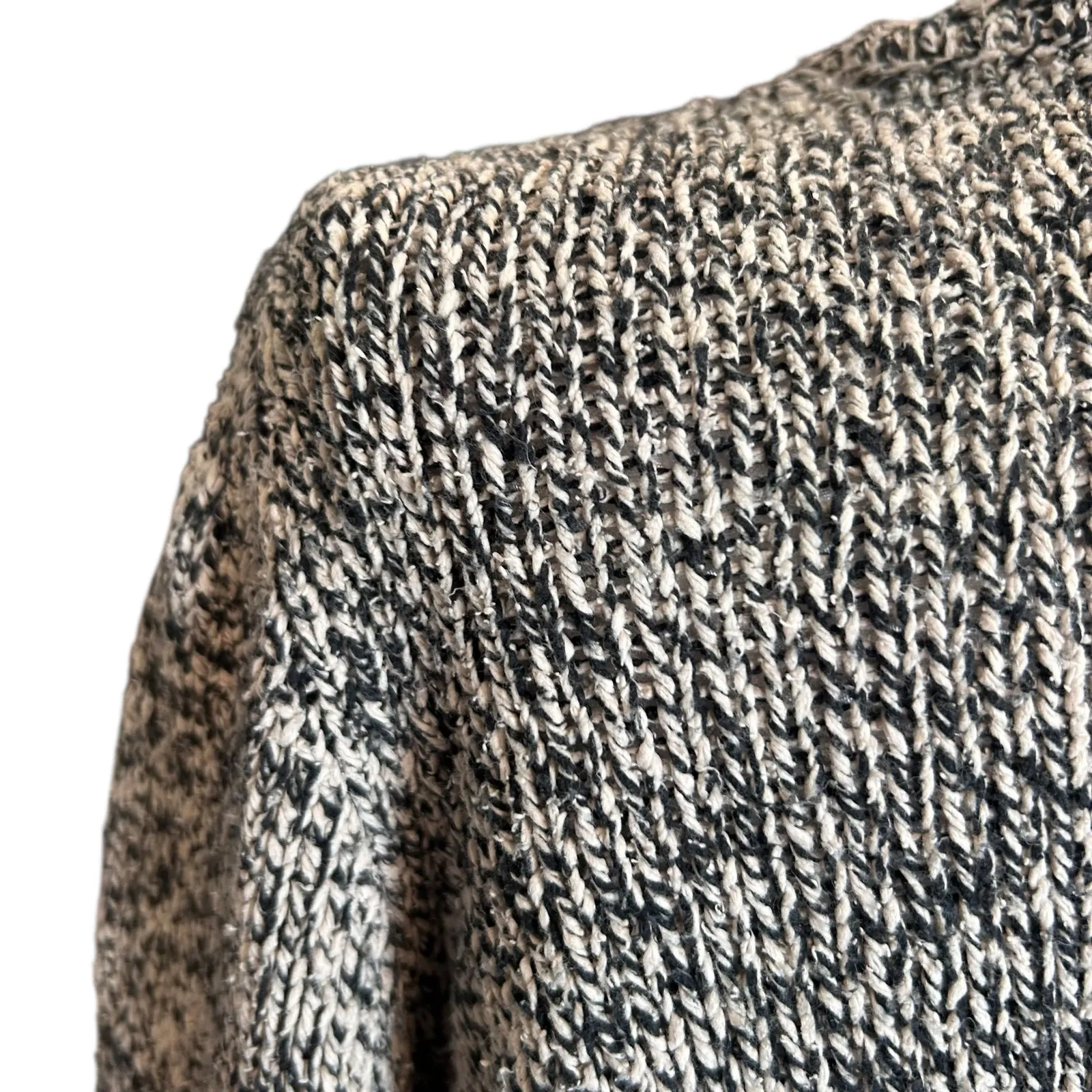 JJill Black White Marled Silk Sweater Womens Sz Small Plunging V Neck Loose Fit - Image 13