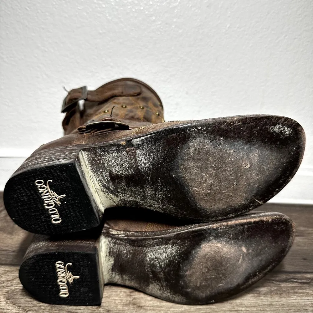 Old Gringo Ankle Moto Boots Leather Embroidered Studded Semi Pointed Brown 7.5B - Image 8