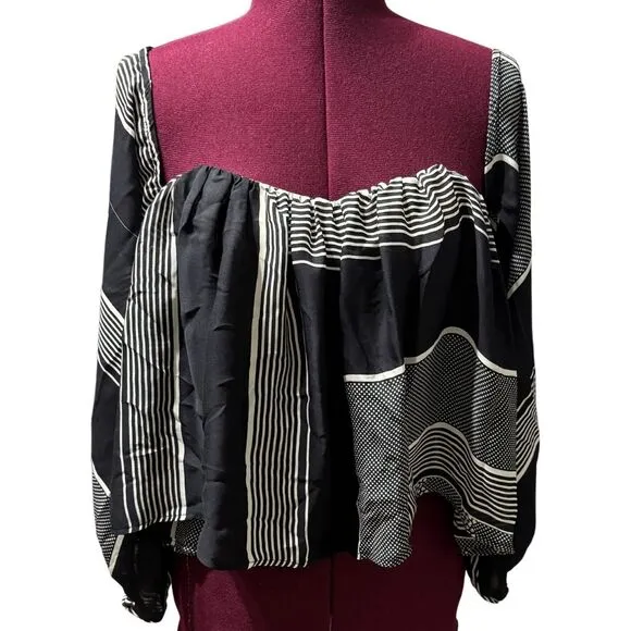 STONE COLD FOX Off the Shoulder Idaho Blouse Geometric Black White EUC Small - Image 2