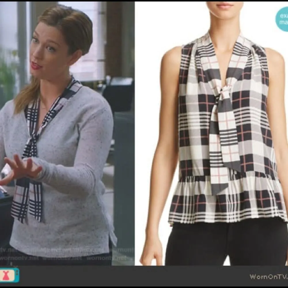 Joie silk Estero top plaid peplum bow tie - Image 2