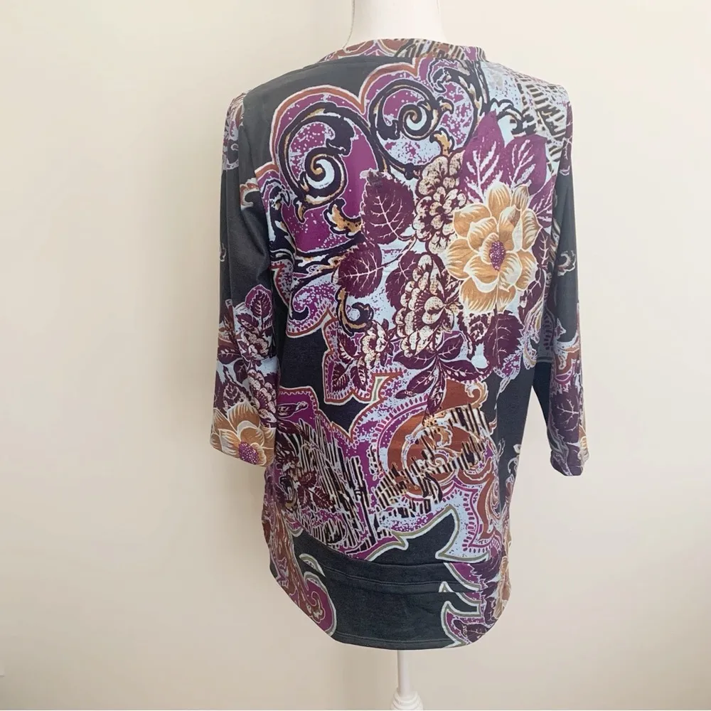 Soft Surroundings Multicolor Floral Print V-neck Tunic Top Size M - Image 9