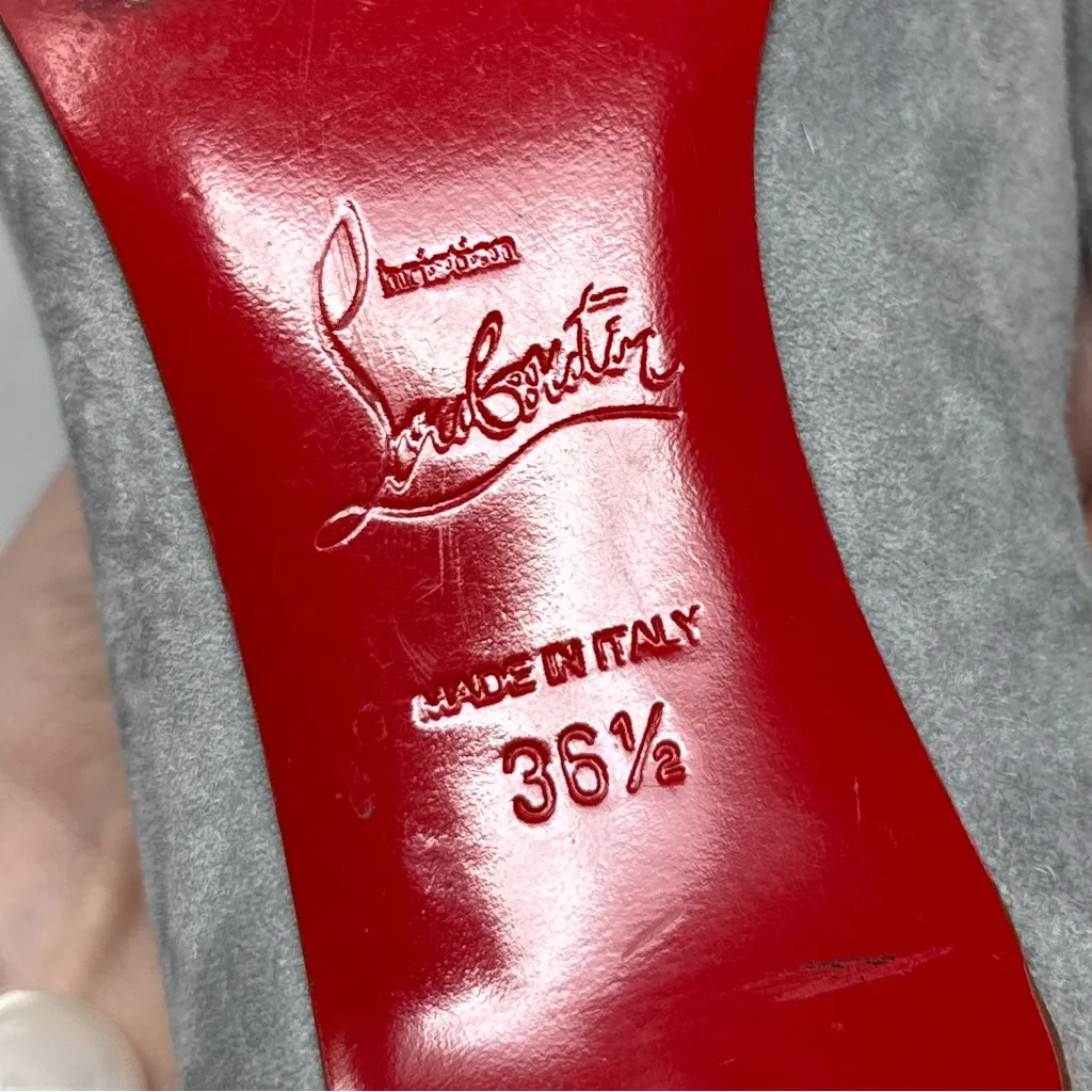 Christian Louboutin Kate 55 Suede Pointed Toe Kitten Heel Pump Classic Gray 36.5 - Image 12