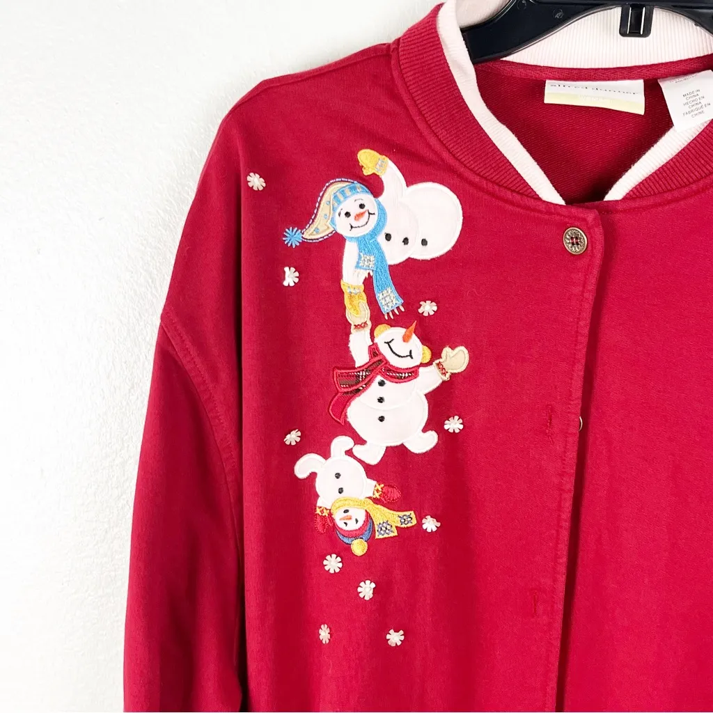 ALFRED DUNNER Red Long Sleeves Winter Graphic Button Cardigan, Size 3X - Image 9