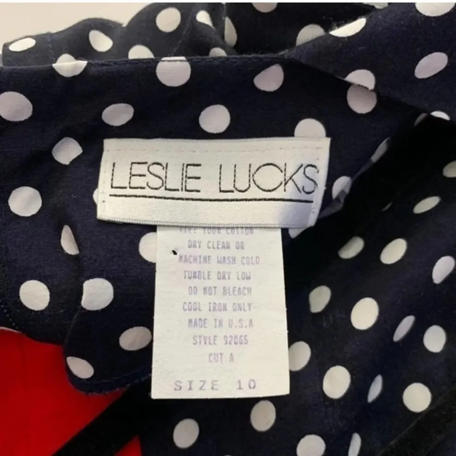 LESLIE LUCKS Blue & Red Ribbon Polka Dot Pin Up Sailor Dress Size 10 - Image 10