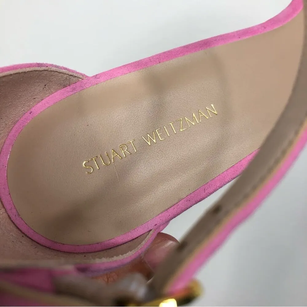 NEW Stuart Weitzman Simple Pearls Pink Suede Open Toe Sandals Women's Size 8.5 - Image 9