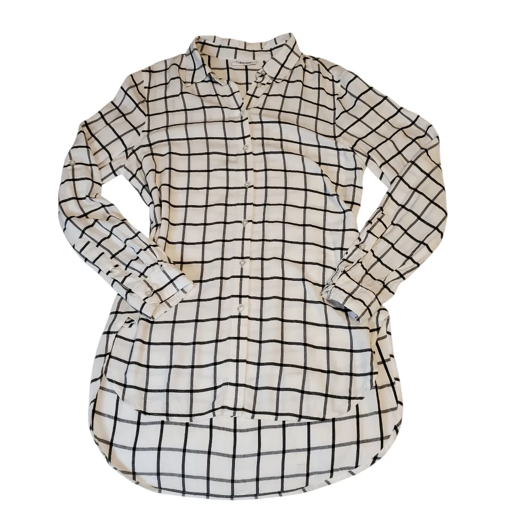 Calvin Klein  Black and White Windowpane Print Button Down Shirt    Size M - Image 5