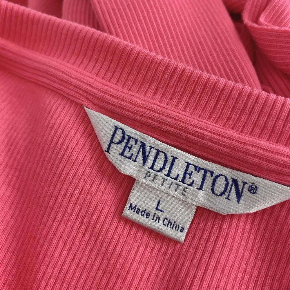 Pendleton Large  Ribbed Long Sleeve Ruffle Front Long Sleeve Sweater 100% Cotton - Image 5