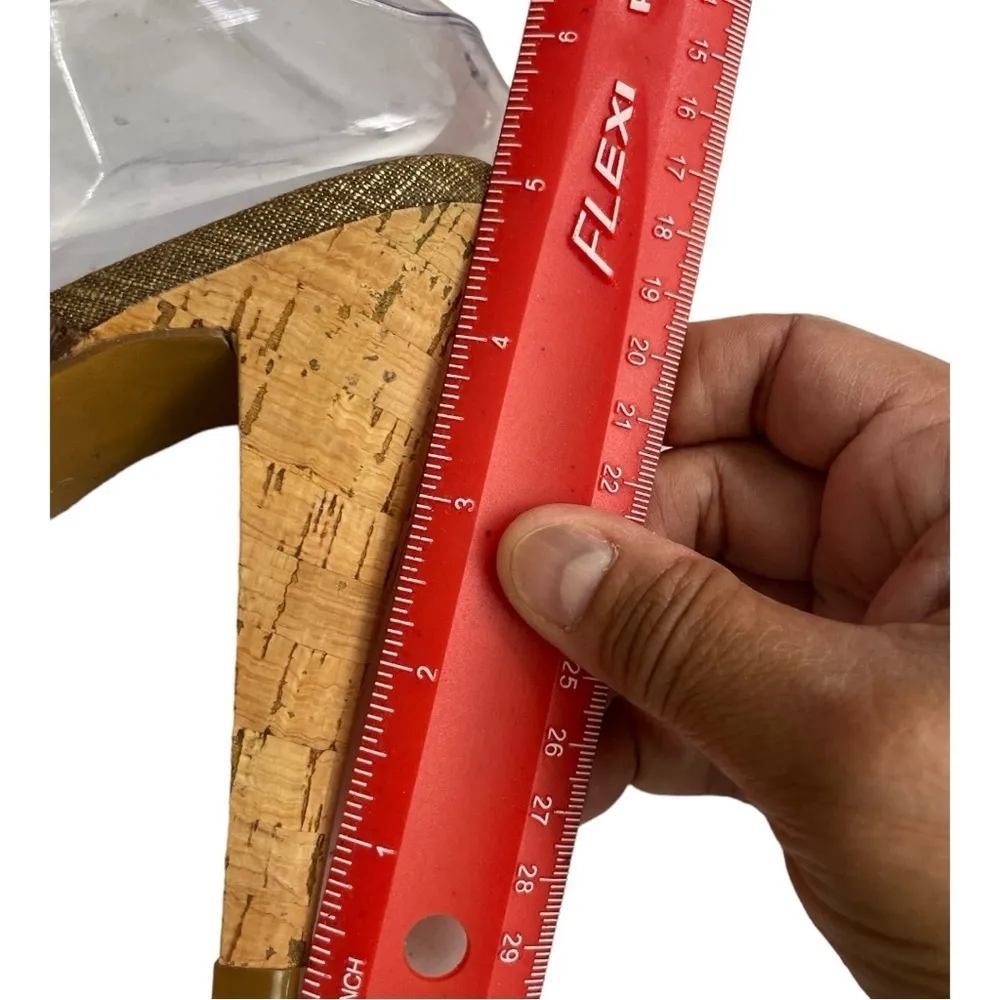 Chinese laundry denim and gold strapped cork heels size 10M - Image 11