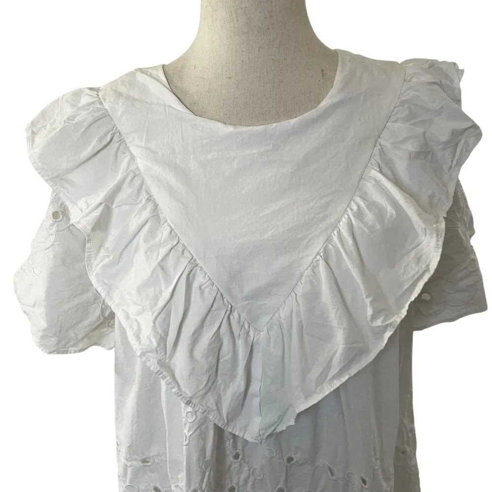 Ellison White Lined Eyelet Babydoll Dress Women Size Large | 57-31 - Image 3