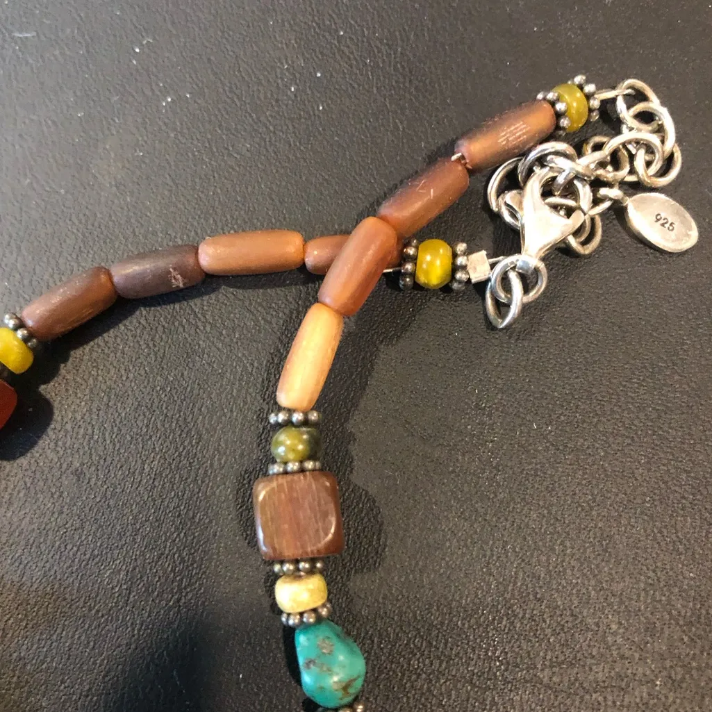 BARSE Sterling Silver Turquoise Citrine Quartz Acai Wood Buffalo Horn Necklace Blue - Image 14