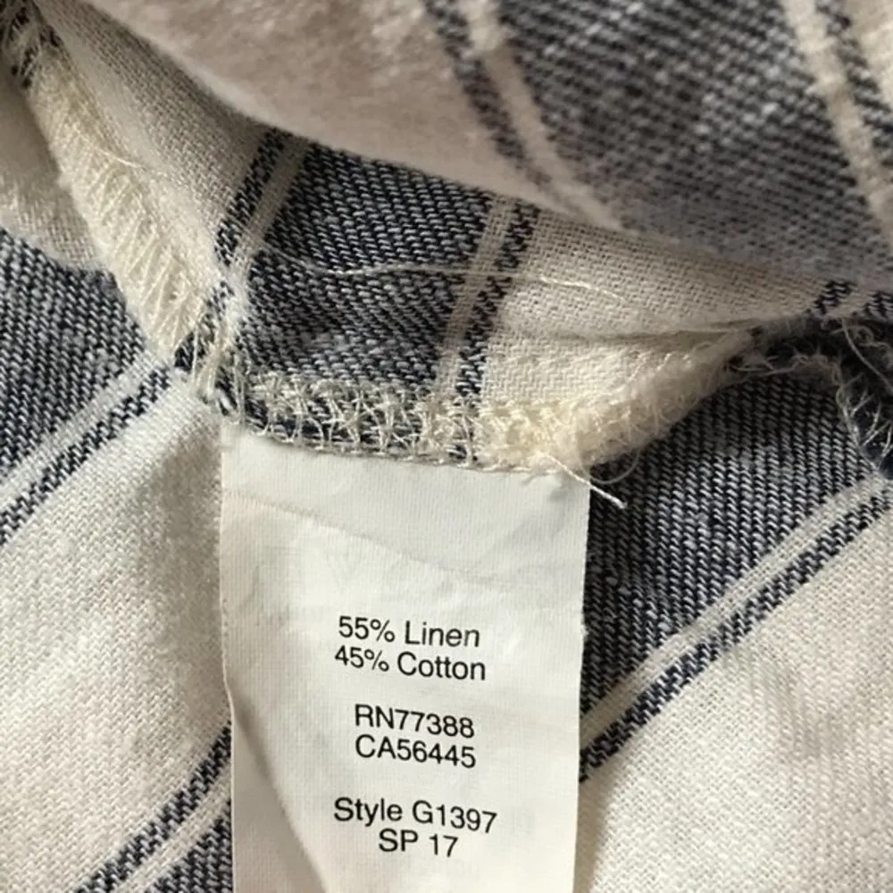 Madewell Women's Linen, Cotton Blend Indigo Striped Short Sleeve Lace-Up Tee XXS - Image 11