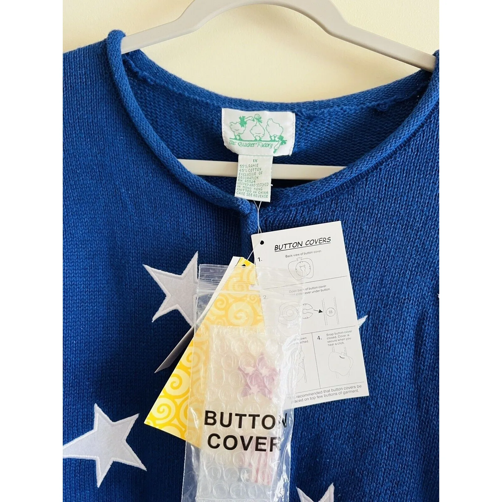 NWT Quacker Factory QVC Cardigan Sweater Plus 1X USA Patriotic Fireworks VTG‎ Blue - Image 3